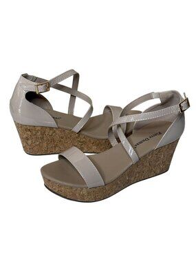 Pierre Dumas Women's Cork Platform Wedge Sandals Nude Strappy Heel Size 9